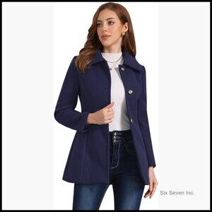 Polyester Overcoat with Turn-Down Collar and Slant Pockets
